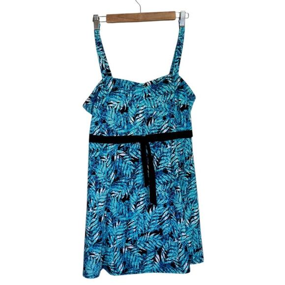 Not For Sale A Shore Fit Swimsuit Women 22W Blue One Piece Swim Dress Tropical - Picture 2 of 7